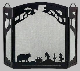 3 panel folding screen all black, bear in the woods 52 inches wide by 32 and one half inches high